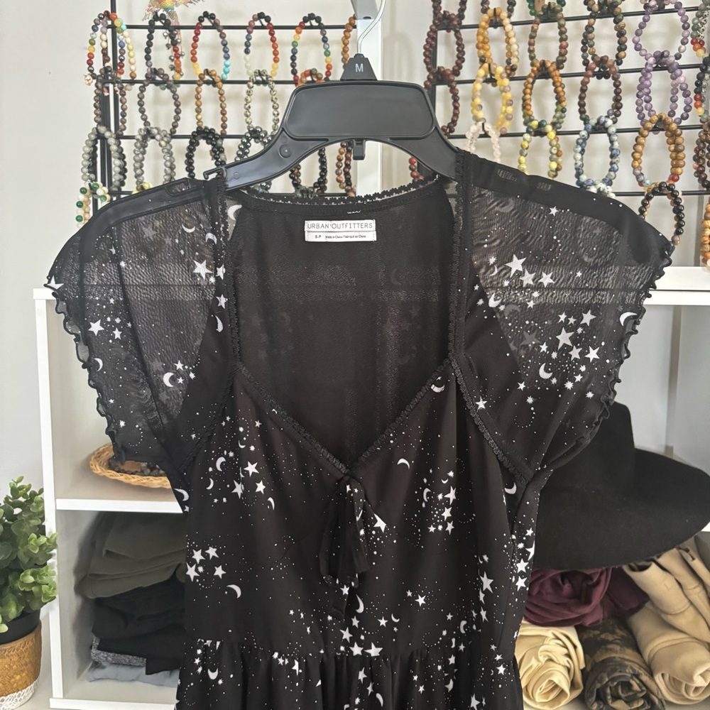 Urban Outfitters Black Mesh Star Moon Sweetheart Neck Romper Size Small - Picture 4 of 6